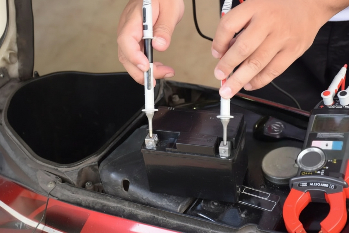 pessoa testando bateria de moto