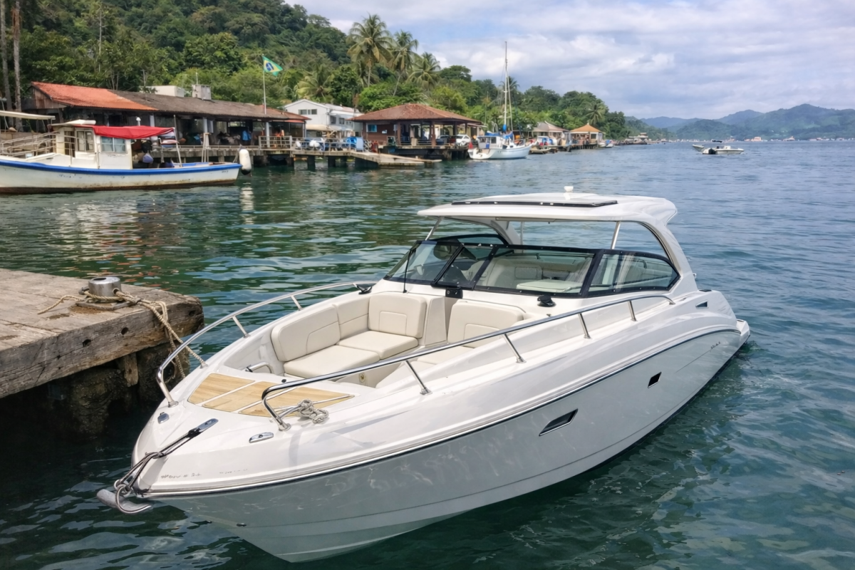 lancha com bateria correta em marina
