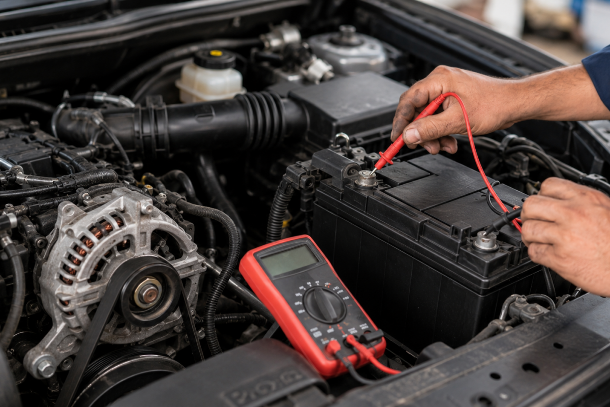 alternador e bateria automotiva funcionando no sistema el&eacute;trico do ve&iacute;culo